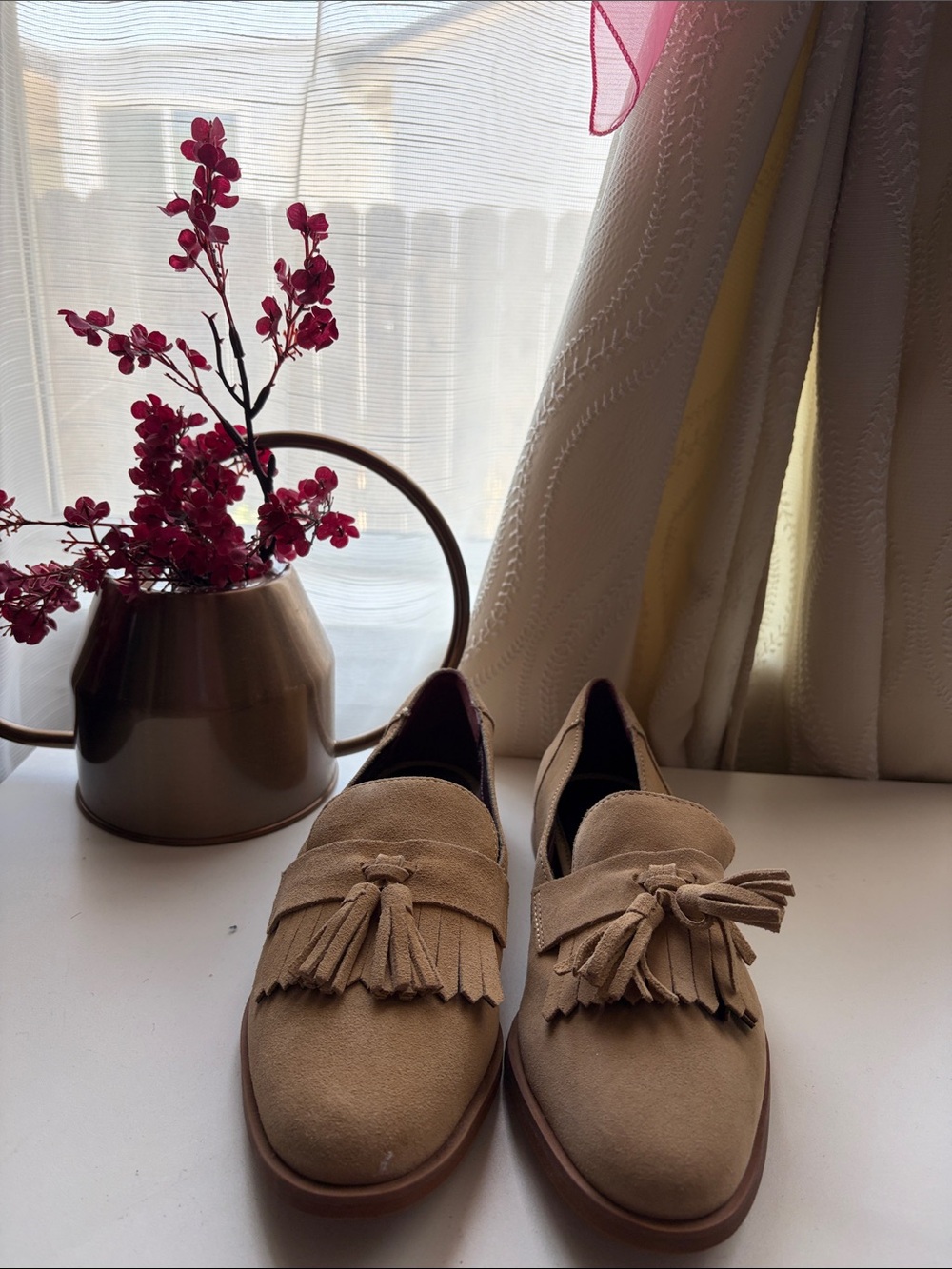 Suede Tassel Loafers in Beige - Women
